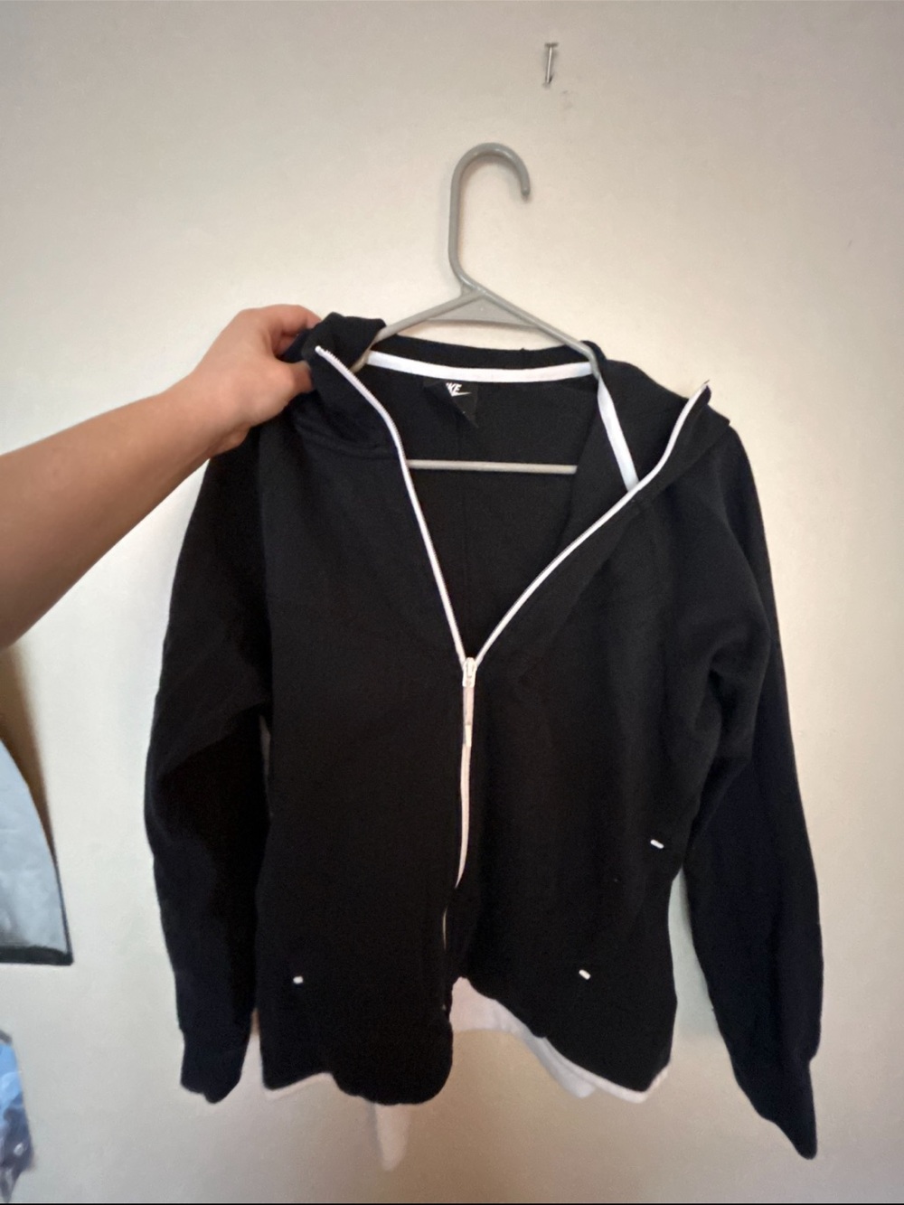 Black Nike Zip-Up Hoodie with White Trim